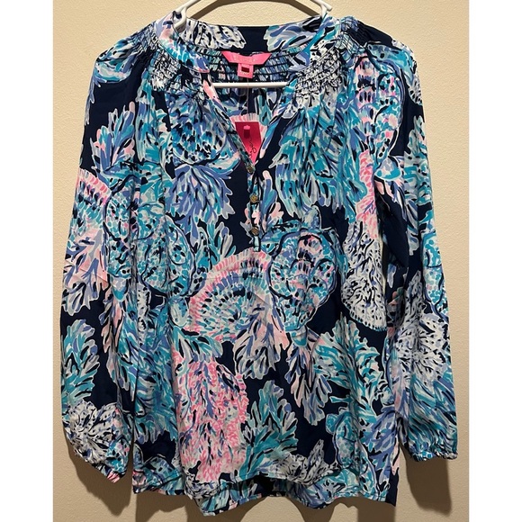 Lilly Pulitzer NWT Women's Elsa Top Size XXS - High Tide Navy Party In Paradise - Picture 1 of 9